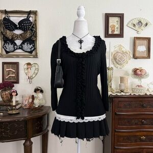 Y2k silk blend vampy girly grunge romantic goth dark academia black cardigan